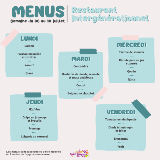 menus scolaires semaine du 06 au juillet