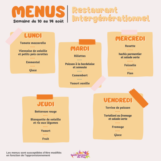 menus scolaires semaine du 10 au aout