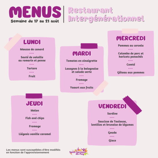 menus scolaires semaine du 17 au aout