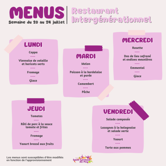 menus scolaires semaine du 20 au juillet