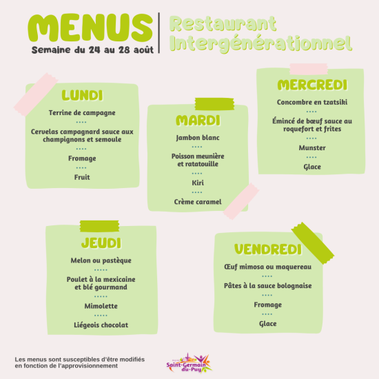 menus scolaires semaine du 24 au aout