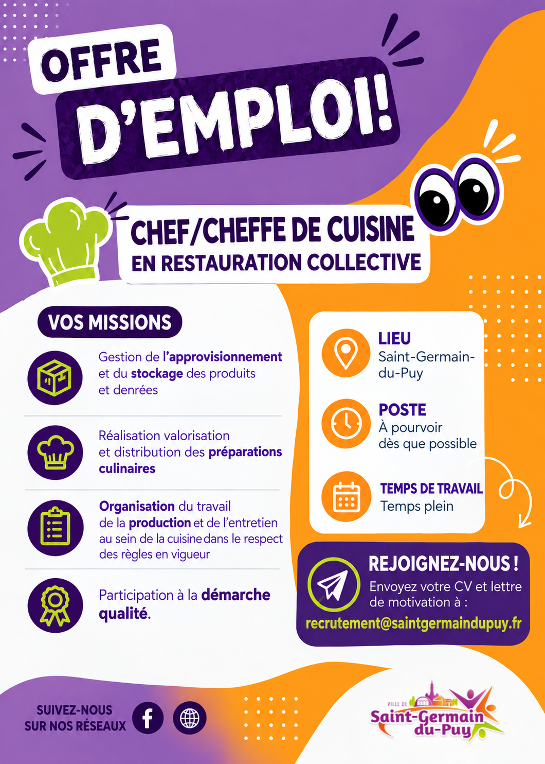offre emploi chef fe de cuisine
